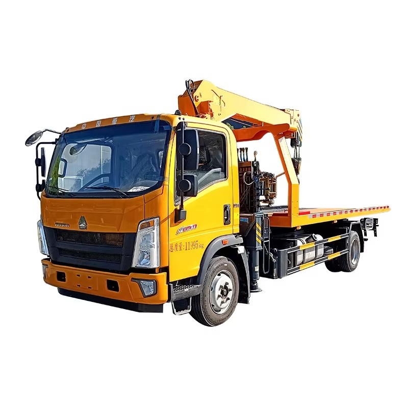 Howo 4x2 Flatbed Wrecker Remolque Truck Montado Con Gr&uacute;a De 8 Toneladas Para Rescate De Emerg